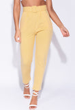 Yellow High Waisted Self Belt Tapered Trousers