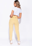 Yellow High Waisted Self Belt Tapered Trousers