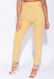 Yellow High Waisted Self Belt Tapered Trousers