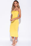 Yellow Bandeau Bodycon Midi Dress