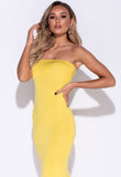 Yellow Bandeau Bodycon Midi Dress