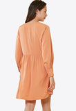 Apricot Button Detail Puff Sleeve Smock Dress