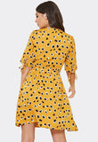 Mustard Abstract Animal Print Wrap Frill Dress