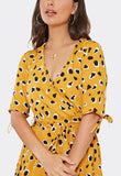 Mustard Abstract Animal Print Wrap Frill Dress