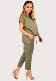 Khaki Short Sleeve Baggy Comfy Boxy Loungewear 2 Piece Set