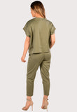 Khaki Short Sleeve Baggy Comfy Boxy Loungewear 2 Piece Set