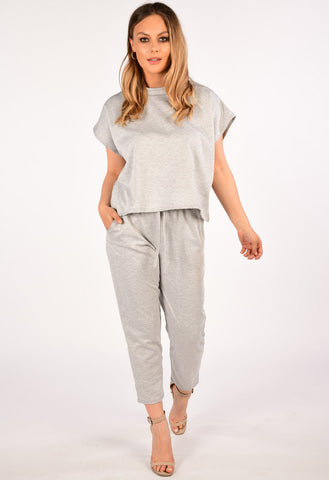 Grey Short Sleeve Baggy Comfy Boxy Loungewear 2 Piece Set