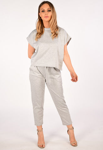 Grey Short Sleeve Baggy Comfy Boxy Loungewear 2 Piece Set