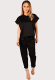 Black Short Sleeve Baggy Comfy Boxy Loungewear 2 Piece Set