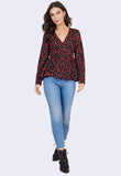 Black Base Cherry Print Long Sleeve Tea Top