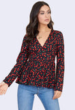 Black Base Cherry Print Long Sleeve Tea Top