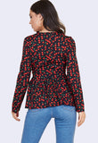 Black Base Cherry Print Long Sleeve Tea Top