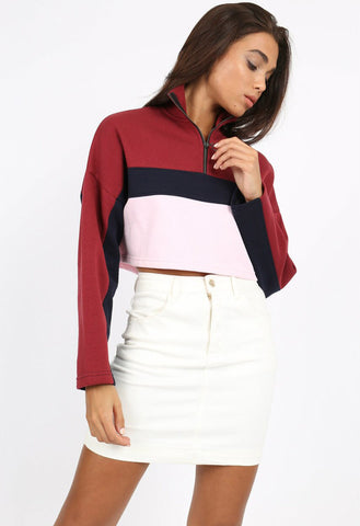 Colour Block Stripe Cropped Sweatshirt