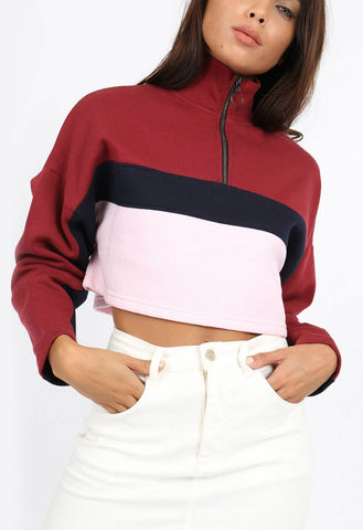 Colour Block Stripe Cropped Sweatshirt