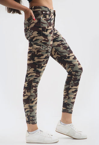 Army Camouflage Skinny Stretch Cargo Jeans