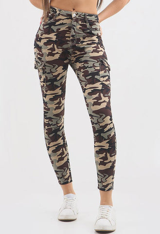 Army Camouflage Skinny Stretch Cargo Jeans