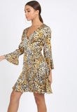 Leopard Satin Print Ruffle Hem Mini Dress