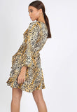 Leopard Satin Print Ruffle Hem Mini Dress