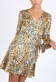 Leopard Satin Print Ruffle Hem Mini Dress