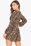 Multi Ditsy Floral Print Balloon Sleeves Plunge Playsuit