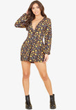 Multi Ditsy Floral Print Balloon Sleeves Plunge Playsuit