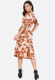 Floral Print Ruffled Tiered Hem Wrap Midi Dress