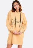 Stone Slogan Balloon Sleeve Hooded Sweat Dress