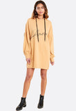 Stone Slogan Balloon Sleeve Hooded Sweat Dress