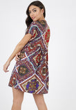 Multi Paisley Print Button Detail Smock Dress