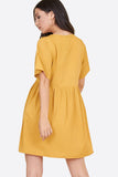 Mustard Polka Dot Horn Button Front Mini Smock Dress