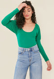 Green Scoop Neck Puff Sleeve Bodysuit