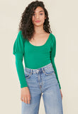 Green Scoop Neck Puff Sleeve Bodysuit