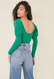 Green Scoop Neck Puff Sleeve Bodysuit