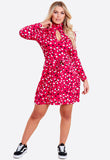 Red Spot Print Ruffle High Neck Key Hole Mini Dress