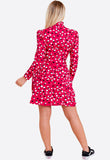 Red Spot Print Ruffle High Neck Key Hole Mini Dress