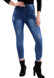 Blue High Waisted Frayed Skinny Fit Jeans