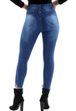 Blue High Waisted Frayed Skinny Fit Jeans