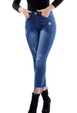 Blue High Waisted Frayed Skinny Fit Jeans