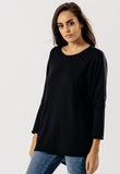 Black Jersey Long Sleeves Dip Hem Top