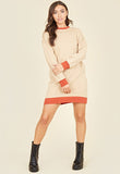 Beige & Rust Contrast Mini Sweater Dress