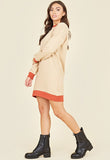 Beige & Rust Contrast Mini Sweater Dress