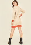 Beige & Rust Contrast Mini Sweater Dress