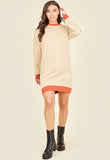 Beige & Rust Contrast Mini Sweater Dress