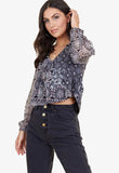 Black Moroccan Tile Tie Front Blouson Sleeve Top