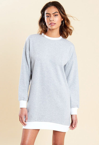 Grey Contrast Mini Sweater Dress