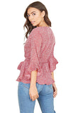 Red White Mini Scattered Spot Frill Sleeve Wrap Top