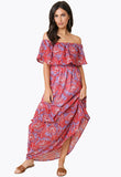 Multi Paisley Boho Print Bardot Maxi Dress