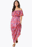 Multi Paisley Boho Print Bardot Maxi Dress