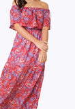 Multi Paisley Boho Print Bardot Maxi Dress