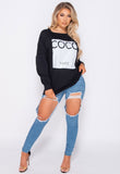 Black Coco Print Oversized Sweatshirt